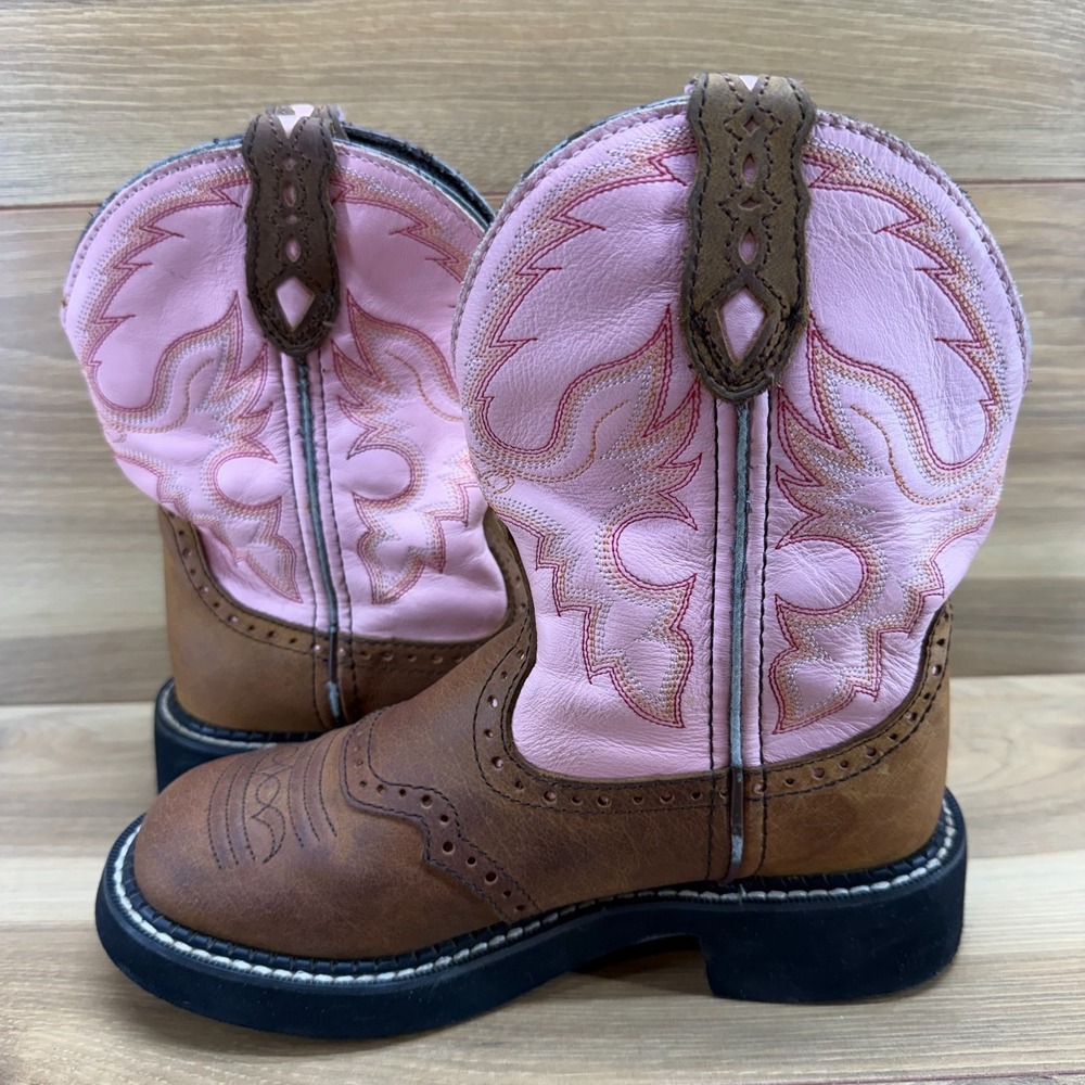 Justin‎ Gypsy Boots Womens 5 Brown Pink Leather Western Cowgirl Short - Picture 6 of 11